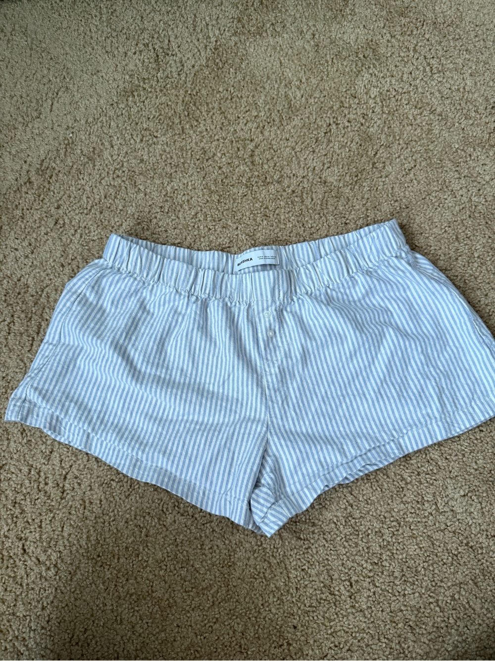 Bershka Light Blue & White Striped Athletic Lounge Shorts